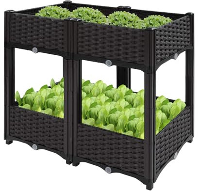 Bancal elevado, 2 niveles de plástico, 80 x 40 x 67 cm, para jardines, balcones, terrazas