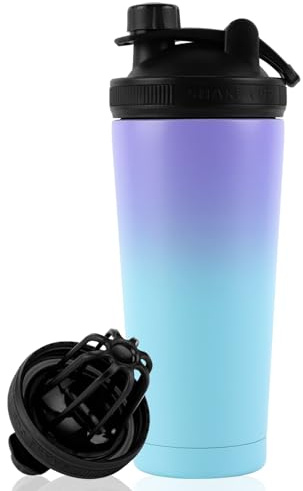 kiptyg proteinshaker, shaker, 750 ml proteinshaker, rostfritt stål, proteinskakare med sil shaker, dubbelväggig vakuumisolerad, BPA-fri läckagesäker för sport fitness äggvita shaker