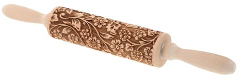 DECHOUS Mattarello in Legno Di Faggio Con Motivi in Rilievo Utensile Da Cucina Per Stendere Impasto e Creare Biscotti Decorati Per Fai Da Te e Festività