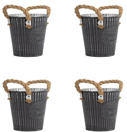 DARO DEKO Metall Blumentopf grau Ø 20 x 19cm - 4 Stück Pflanz-Töpfe Übertopf bepflanzbar