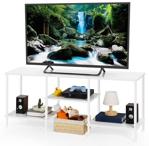 BTY White TV Stand for Bedroom 3 Tier Small Entertainment Center with Storage Industrial TV Media Console Table for 50 Inch TVs, Living Room, Small Space