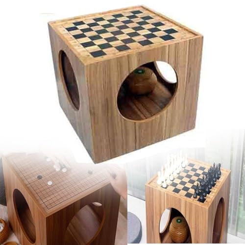 JXYQ 2-in-1-Schach-Go-Tischset, Schachbrett-Couchtischmöbel, Schachspiel-Brettspiel-niedriger Tisch, Kleiner Couchtisch, Schach-Go-niedriger Tisch, 43 x 43 x 41 cm
