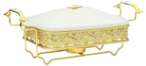 Catering Supplies,Chafing Dish Buffet Set, White Ripple Ceramics, Rectangle and Buffet Warmer Set for Buffet Weddings, Parties, Banquets,Catering Events(2.5L)