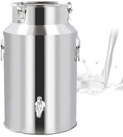 Adima 201 Secchio Bricco per latte in acciaio inox Lattiera Ermetica in Acciaio Inox Con Rubinetto E Coperchio Sigillato per il trasporto di vino, olio, succhi di frutta,14L