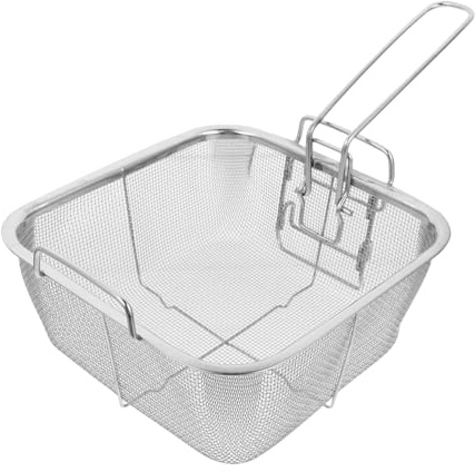 Gatuida Stainless Steel Frying Skimmer and Deep Fryer Basket 20x20cm Folding Handle Cooking Strainer for Kitchen Use and Air Fryer Accessories