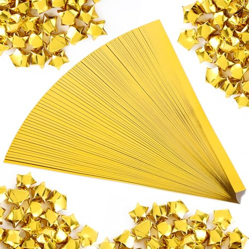 Lot de 500 feuilles de papier origami en forme d'étoile - Bandes dorées brillantes pour loisirs créatifs, projets de tissage, décoration de cadeaux de fête (25,4 x 1 cm, style uni)