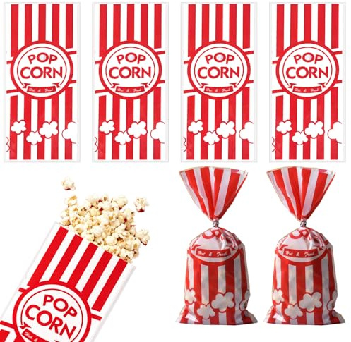 ALLY-MAGIC Popcorn Tüten, Popcorntüten, 50 Popcorntüten Klein Popcorn Boxen Papiertüten Partytüte Candy Tüte Rot & Weiß Gestreiften für Bars Filmabende E23-HSBMHD