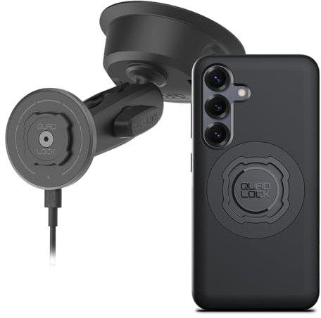 QUAD LOCK Hochbelastbare Saugnapf-Handyhalterung fürs Auto mit MAG Handyhülle und MAG Wireless-Ladekopf für Galaxy S25