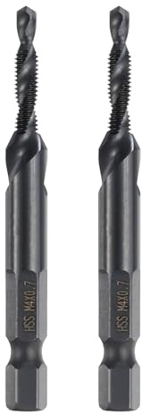 OYSKGNCMW Juego de 2 Brocas combinadas para Taladro y Macho de roscar, Rosca métrica M4 x 0,7, vástago Hexagonal de 1/4, Recubierto de nitruro, Acero de Alta Velocidad 4341.
