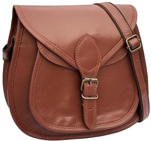 Rustic Town Leather Crossbody Satchel Bag Vintage Purses Handbags for Women (Brown (11 Inch, Small)