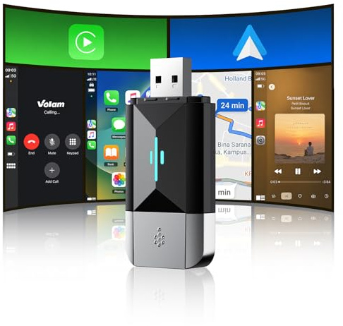 Volam Adattatore Carplay Wireless 2 in 1 per CarPlay & Android Auto 2026 Upgrade Aggiorna da Cablato a Wireless, Adattatore USB/Type-C Senza fili Plug & Play Compatibile con iOS 10+ e Android 11+