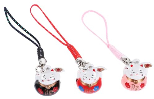 LIGIGWASH 3 St Japansk Fortune Cat Keramisk Nyckelring och Mobilhänge Kreativ och Söt Viftande Katt med Färgglada Bjällror Nyckel Väsksmycke Samt Bildekoration Hållbar och Charmig Gåva
