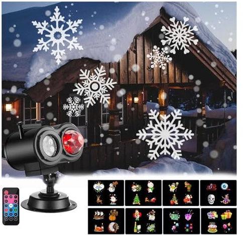 Proiettore di luci, proiettore olografico di Halloween 2 in 1 LED Luci di proiezione di Halloween e Natale Proiettore a 16 Motivi per Matrimoni Capodanno Vacanze Giardino Paesaggio Decorazio