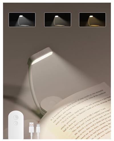 AdalyRoma Leselampe Buch Klemme 3 Farbtemperatur & Dimmbar（Weiß） | USB Aufladbare Buchlampe mit 9 LEDs Lange Laufzeit, Klemmlampe, 360° Flexibel Klemmleuchte für Nachtlesen ins Bett