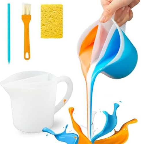 MonoSora Non Stick Silicone Split Cup with Handle for Easy Paint Pouring and Mixing 3 Slot Design 17 oz White