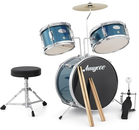 Batería Electrónica De 3 Piezas Para Niños - Incluye Platillos, Bombo, Pedal y 2 Toms. Incluye Baquetas y Taburete. Instrumento Musical Infantil, Perfecto Para Principiantes.