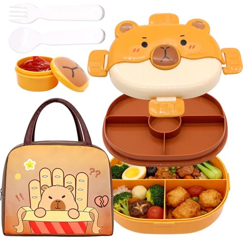 WFKKMEQ Capybara Lunch Box, Leakproof Bento Box Set with Lunch Bag Utensils Lunchs Container Lunchbox Portability Snack Boxes Lunch Boxs with Compartments for Travelling, School, Picnic