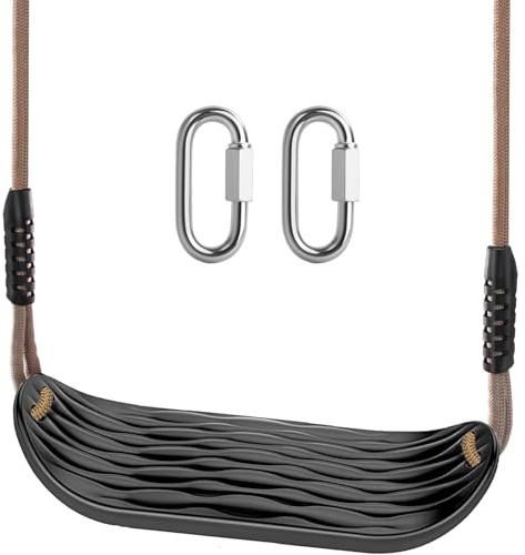 Ausbond Columpio para Niños Asiento Columpio para Exteriores con Cuerda Ajustable de 2 m y 2 Cierres, Columpio Duradero para Jardín e Interior, Niños, Negro Intenso