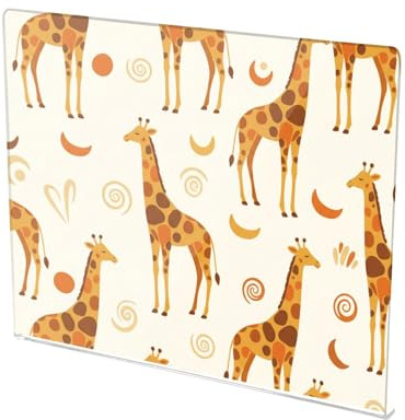 Giraffes Beige Pattern Acrylic Cutting Board with Counter Lip Non Slip Clear Baking Cutting Board for Countertop Large Size 16”×13”