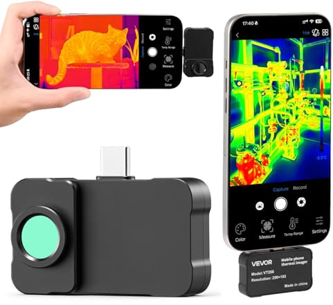 VEVOR Wärmebildkamera für iOS & Android, 512x384 Super IR & 256x192 IR-Auflösung Thermobildkamera mit Makro-Objektiv für Smartphone Tablet mit USB-C, 25Hz Infrarotkamera für -20°C-550°C Inspektion