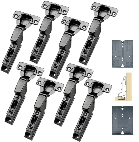 GEFONG 95 Gradi Battuta Interna Cerniere Universale 35mm con Ammortizzatore Soft Close Cerniera Silenziosa per Ante di Armadi e Mobiletti da Cucina Nero Confezione da 8 Pezzi