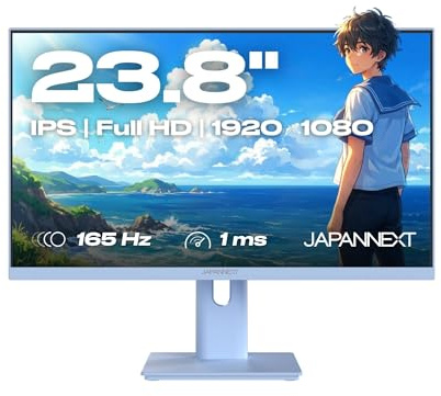 JapanNext Gaming Monitor 23,8 IPS 165Hz 1ms Blu Pastello | Full HD (1920x1080) | Altezza e inclinazione regolabili (HSP) Altoparlanti integrati G-Sync/FreeSync | JN-IPS238G165F-HSP-BB