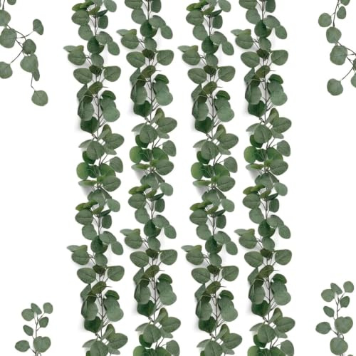 Künstliche Eukalyptus Girlande, 4 Stück, 1,8 m, Eukalyptus Deko | Hängepflanzen, Blätterdekoration für Hochzeitsdeko und Heimdeko