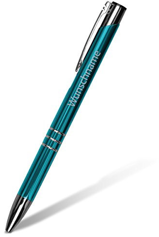 Personalisierte Kugelschreiber Chicago Stift Schriftzug inkl. individueller hochpräziser Lasergravur in Türkis 1 bis 500 Stück Menge Konfigurierbar