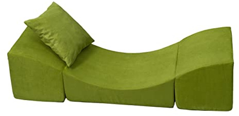 Velinda Kindertisch Liegestuhl Hocker Kindermöbel 3in1: Sitzwürfel Relaxliege Spieltisch (Farbe: grün)