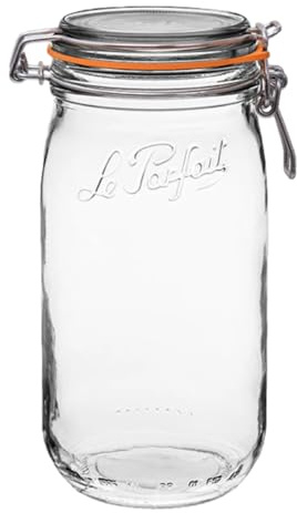 Le Parfait Super Jar, Canning Jars, 1.5L French Glass Canning Jar w/Round Body, Glass Jars w/Airtight Lid, Canning Jar Wide Mouth, Glass Jar w/Lid, Clear Jar, Clear Glass Jar (32oz/Quart & Half, 1 pk)