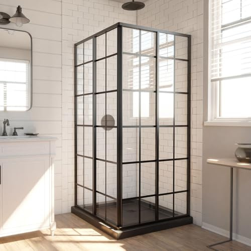 DreamLine French Corner 40 1/2 in. D x 40 1/2 in. W x 72 in. H Framed Sliding Shower Enclosure in Satin Black, SHEN-8140400-89
