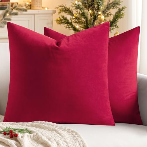 MIULEE 2er Set Kissenbezug 50x50 cm samtkissen couchkissen Rot | Kissenhülle Dekorative Dekokissen Sofakissen Wurfkissenbezug mit Verstecktem Reißverschluss Sofa Schlafzimmer