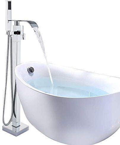 Onyzpily Chrome Freestanding Bath Taps Floor Mounted Bathroom Mixer Handheld Shower Mixer Tap 360 ° Filler Spout Shower Mixer taps