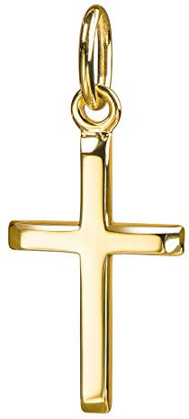 JEVELION Kreuz Kette Anhänger 585 Gold Gold-Kreuz für Damen, Herren und Kinder mit abgeflachten Kanten als Ketten-Anhänger 14 Karat mit Schmuck-Etui und Kette 50 cm