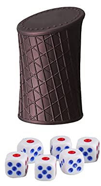 1 Set Würfelbecher, Würfelbecher, Casino-Motiv, Geschenk, kleine Taille, brauner Kunststoff, inkl. 6 Würfel.