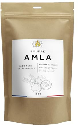 ESSENTIOIL Poudre Amla cheveux - 100% Naturel - Renforce la fibre capillaire, Redonne du volume, Favorise la pousse, Purifie la peau - Tous types Cheveux et peaux - 100g - Marque française
