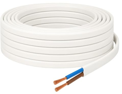 3m Flachkabel Weiß H03VV-F 2 x 0,75 mm² PVC Stromkabel Kabel Anschlussleitung für Leuchten