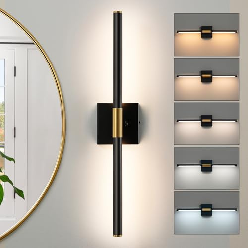 Faziyo Black Gold Vanity Light Fixtures for Bathroom Over Mirror 24 inch LED Bath Sconces IP44 5CCT Adjustable Morden Picture Lights for Paintings (Built-in Dimmer)
