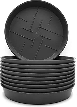 10er-Set Blumentopf-Untersetzer Rund aus Plastik 27 cm Durchmesser, Untertopf für Innen- und Außenbereiche, aus witterungsbeständigen Material, Farbe Anthrazit