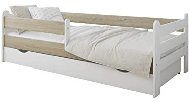 kiki design Kinderbett mit Schublade & Matratze | 160x80 | Lattenrost aus Kiefer | Skandinavisches Design | Rausfallschutz | Für Mädchen und Junge |Eiche