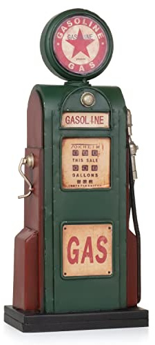 Moritz Spardose Zapfsäule Gasoline grün 39 cm – Blech Tankstelle Nostalgie | Handbemaltes grünes Metall mit rotem Stern-Globus, Münzschlitz und Verschluss unten, für Regal und Theke, Geschenkidee