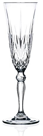 Elegant and Modern Design RCR Melodia Crystal Champagne Glassware Set for Hosting Parties and Events - Set of 6 Champagne Glass with 4 OZ Capacity, Dishwasher Safe