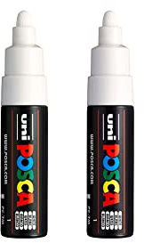 Posca PC-7M Paint Marker Art Pens - 4.5-5.5mm Large Bullet Nib - White Ink - Pack of 2 Pens