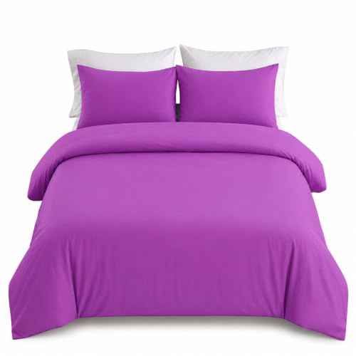 IR Imperial Rooms King Size Duvet Cover Sets – Brushed Microfiber 3 PCs Plain Purple Bedding Set with Pillow Cases – Button Closure Ultra Soft Quilt Bed Cover (230 x 220 cm)