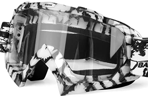 KINGBIKE Motocross Brille Mtb Brille Dirt Bike ATV Crossbrille goggle Sicherheit Tactical Riding Motorradbrillen für Herren Damen Jugend (Large) (Schwarz-Weiss, Large)