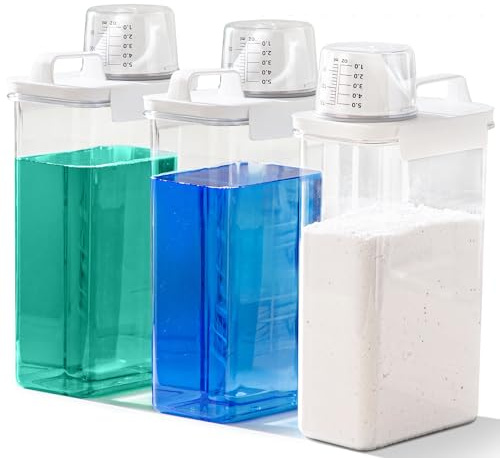 [3er-Pack] Flüssigwaschmittelspender für Waschküche, Organisation und Aufbewahrung, 2300 ml großes Fassungsvermögen, BPA-frei und PET-Kunststoff, transparent