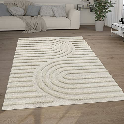 Paco Home Hochflor Teppich Wohnzimmer Shaggy 3D Optik Ethno Boho Vintage Look Weich, Grösse:160x220 cm, Farbe:Creme 7