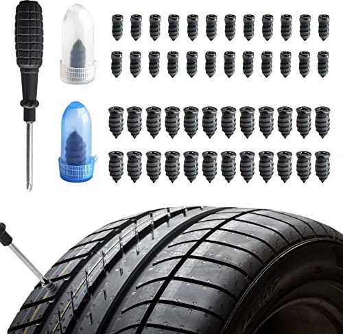 Brelet 50 Pezzi Chiodi per Riparazione Pneumatici Sottovuoto, Kit Riparazione Pneumatici in Gomma, Chiodi in Gomma a Spirale, Fornito con Cacciavite, per Auto, Moto, Camion e Bici (25S+25L)