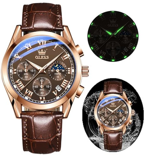 OLEVS Herren Chronograph Quarz Uhren Leuchtende Uhren für Männer Mode Freizeit, G2871-brown, Lässig und geschäftlich