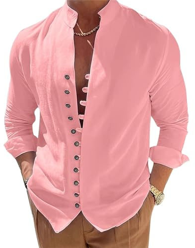 NIBESSER Camicia Lino Uomo Manica Lunga Camicia Uomo Elegante Estiva Camicia Casual Coreana Uomo con Bottoni Tinta Unita Traspirante per Mare Spiaggia Vacanza